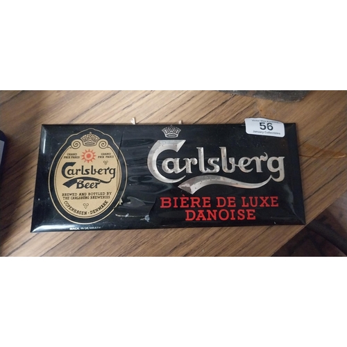 56 - Carlsberg Biere De Luxe Danoise cellulloid advertising shelf showcard. {10 cm H x 15 cm W}.