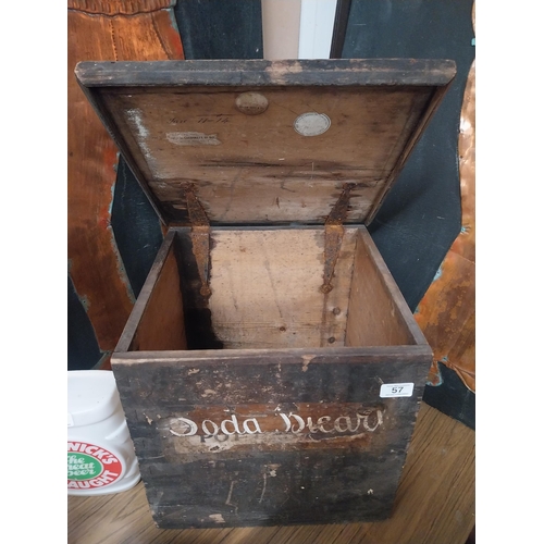 57 - 19th. C. wooden advertising Chemist's Soda Bicarb box  { 35cm H X 38cm W X 37cm D}.