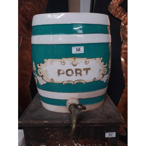 58 - Early 20th C. Port ceramic dispenser with original drip catcher {36 cm H x 32 cm W x 30 cm D}.