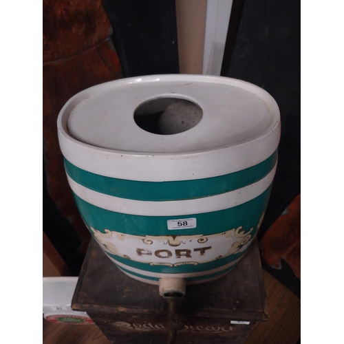 58 - Early 20th C. Port ceramic dispenser with original drip catcher {36 cm H x 32 cm W x 30 cm D}.