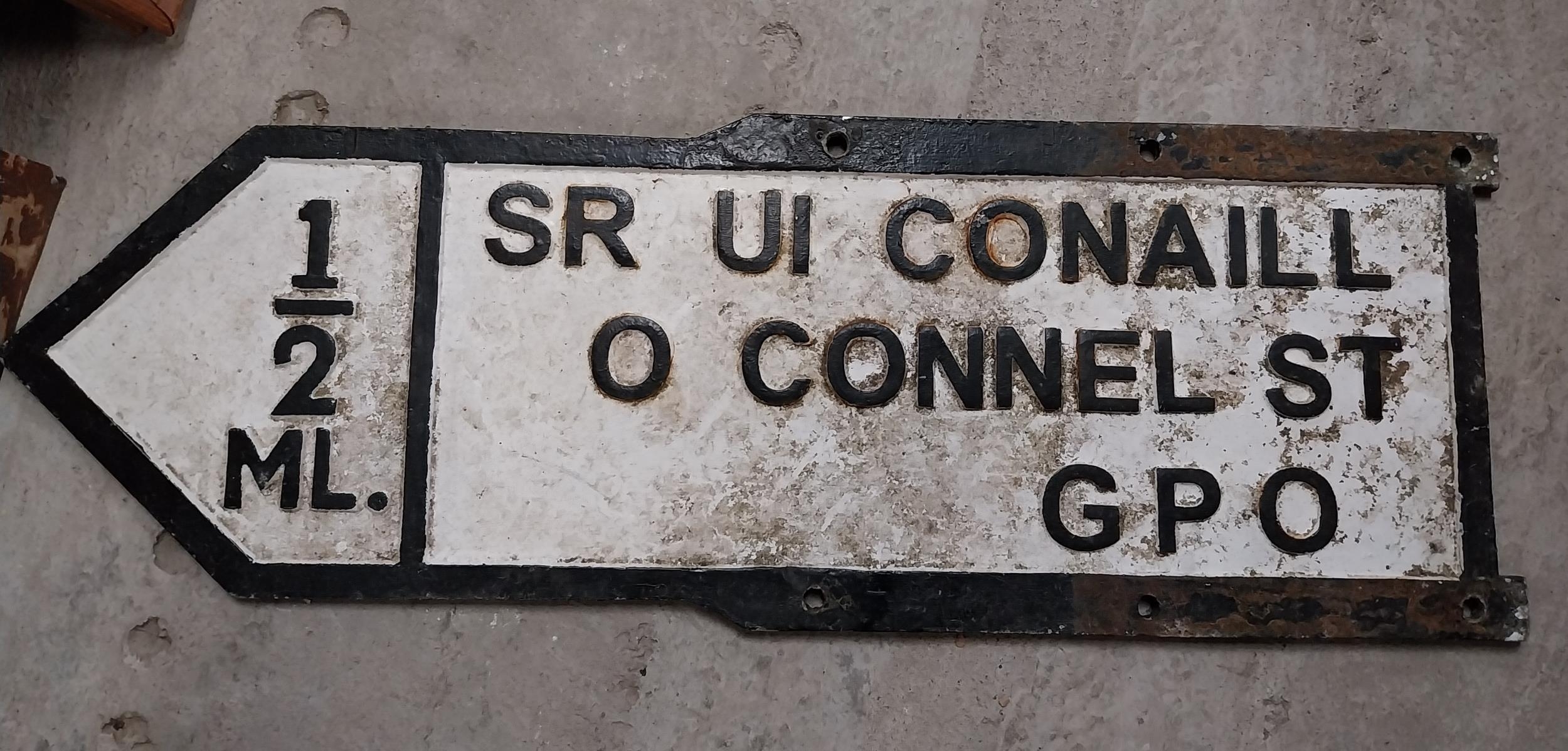 O'Connel Street/GPO bi lingual street sign. {28 cm H x 84 cm W}.