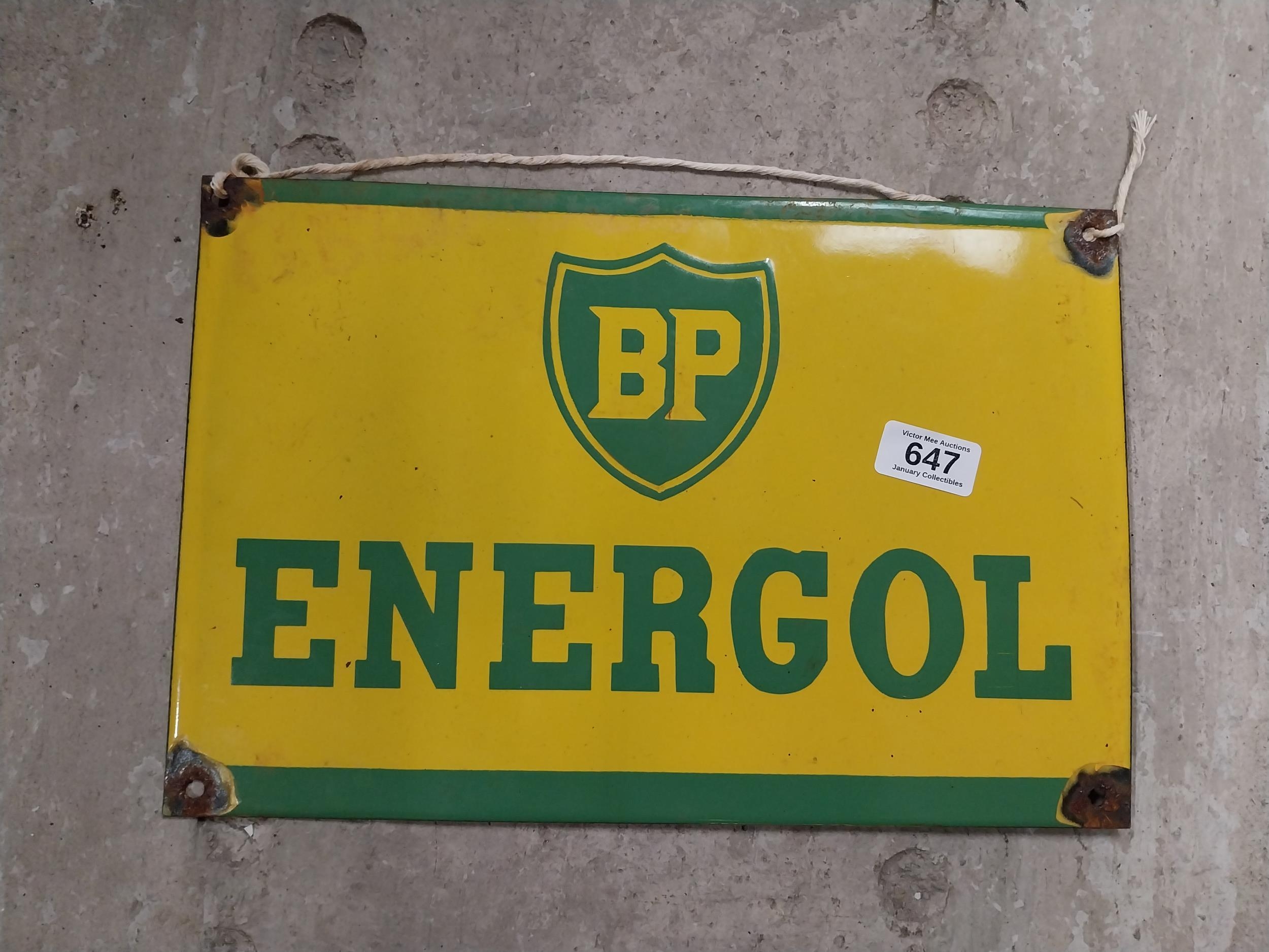 BP Energol enamel advertising sign. {25 cm H x 36 cm W}.