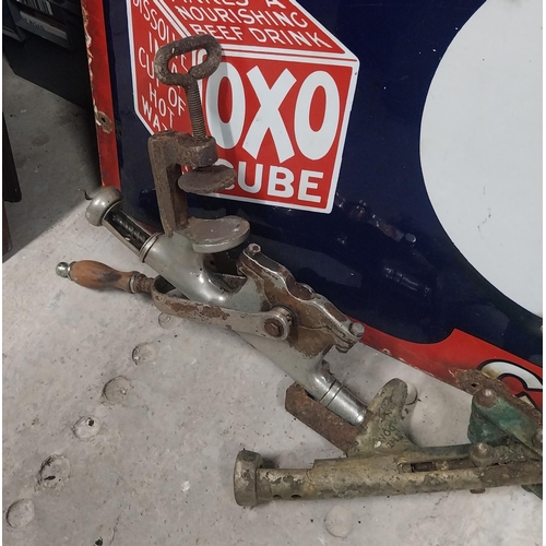 7 - Three early 19th C. brass and chrome cork pullers. {56 cm H x 7 cm W} approx.