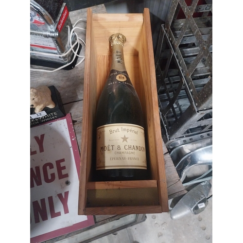 9 - Moet et Chandon Champagne bottle in wooden case display model. {46 cm H x 15 cm W x 16 cm D}.