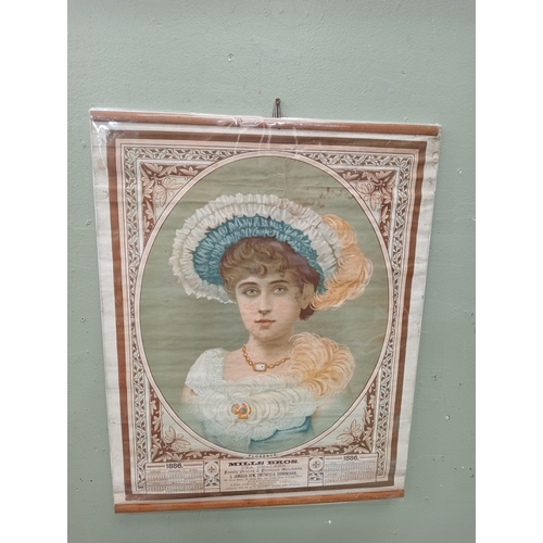 10 - 1886 Birmingham Mills Brothers calendar with a central pictorial image. {H 57cm x W 45cm } NOT AVAIL... 