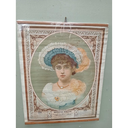 10 - 1886 Birmingham Mills Brothers calendar with a central pictorial image. {H 57cm x W 45cm } NOT AVAIL... 