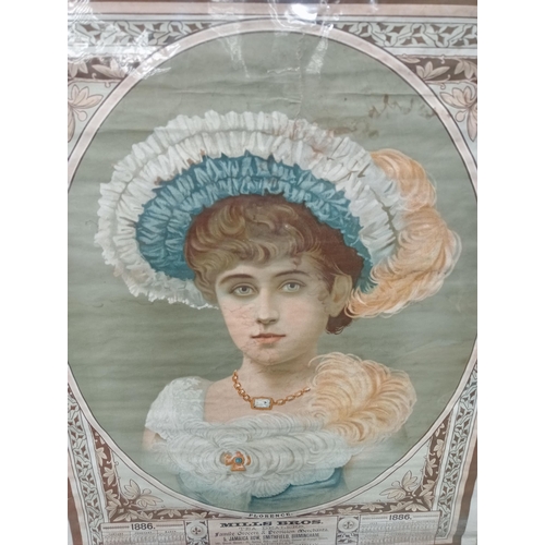 10 - 1886 Birmingham Mills Brothers calendar with a central pictorial image. {H 57cm x W 45cm } NOT AVAIL... 