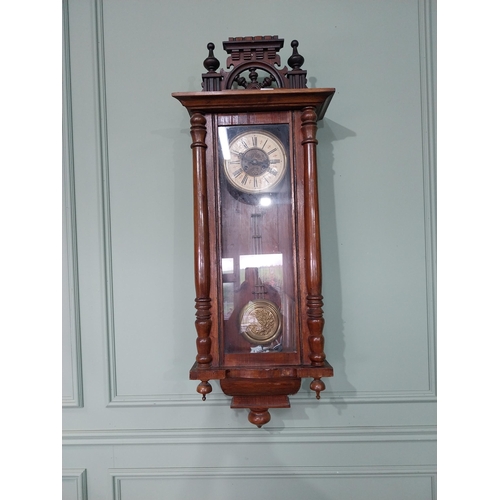 251 - Victorian mahogany Vienna wall clock with enamel dial. {120 cm H x 47 cm W x 20 cm D}.