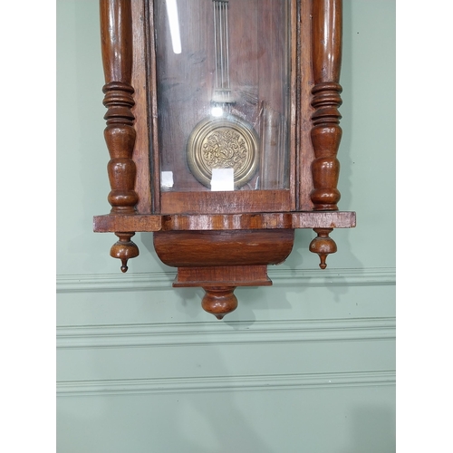 251 - Victorian mahogany Vienna wall clock with enamel dial. {120 cm H x 47 cm W x 20 cm D}.