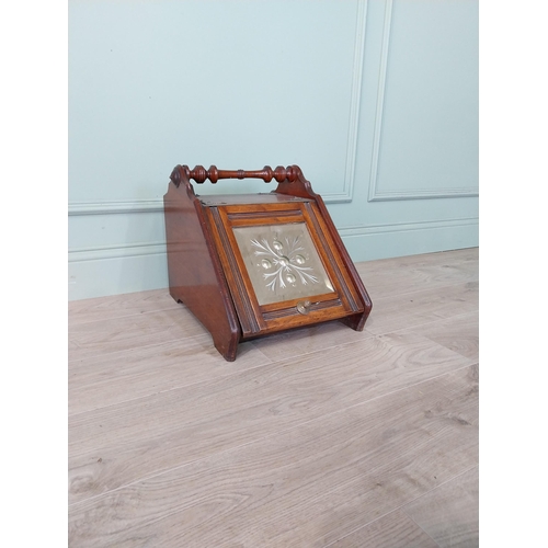 121 - Edwardian mahogany coal scuttle with mirrored panel. {38 cm H x 35 cm W x 48 cm D}.
