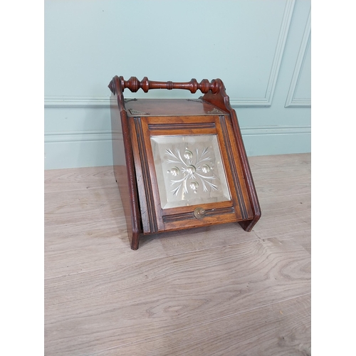 121 - Edwardian mahogany coal scuttle with mirrored panel. {38 cm H x 35 cm W x 48 cm D}.