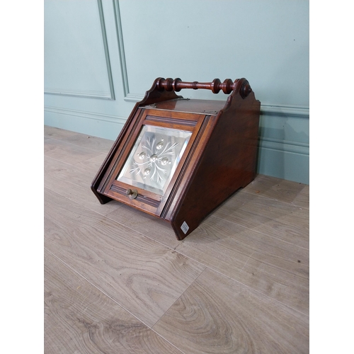 121 - Edwardian mahogany coal scuttle with mirrored panel. {38 cm H x 35 cm W x 48 cm D}.
