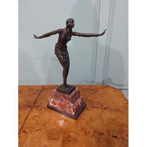 301 - Bronze Art Deco style model of Dancer on marble base. {50 cm H x 35 cm W x 13 cm D}.