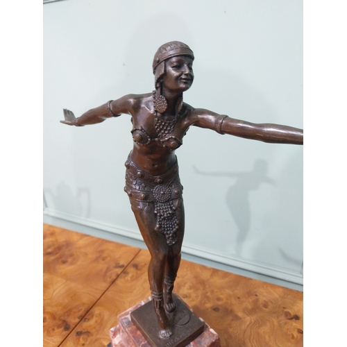 301 - Bronze Art Deco style model of Dancer on marble base. {50 cm H x 35 cm W x 13 cm D}.