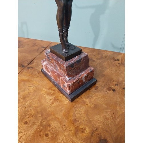 301 - Bronze Art Deco style model of Dancer on marble base. {50 cm H x 35 cm W x 13 cm D}.