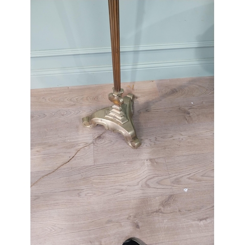 371 - 1950's brass standard lamp with cloth shade. {167 cm H x 60 cm W x 60 cm D}.