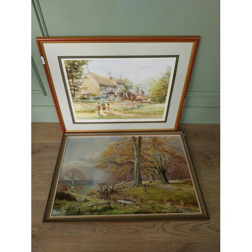451 - Framed coloured print The Shires {61 cm H x 78 cm W} and oil on canvas Woodland Scene {55 cm H x 80 ... 