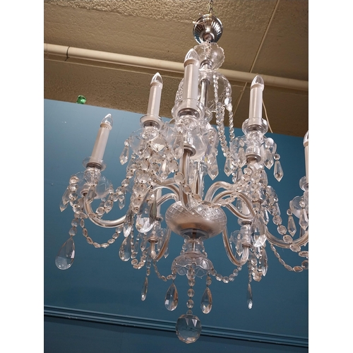 153 - Irish cut crystal ten branch chandelier. {120 cm H x 70 cm Dia.}.