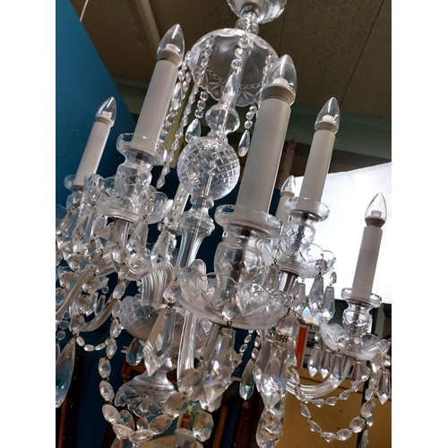 153 - Irish cut crystal ten branch chandelier. {120 cm H x 70 cm Dia.}.
