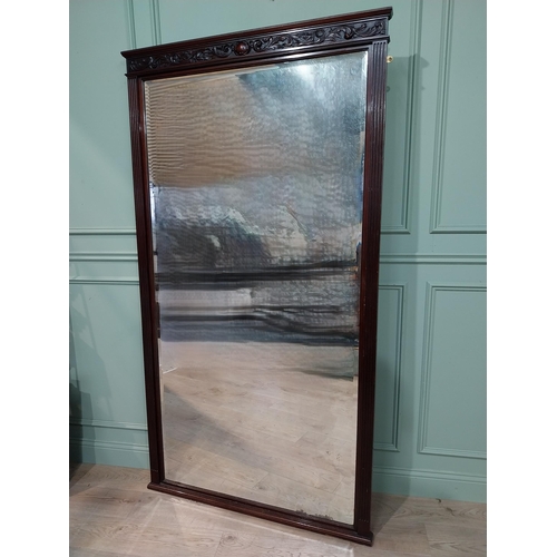 74 - Edwardian carved mahogany overmantle mirror. {212 cm H x 116 cm W} .