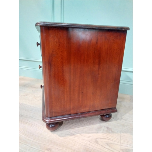 129 - Good quality mahogany bedside cabinet with three drawers on turned legs. [58 cm H x 55 cm W  x 45 cm... 