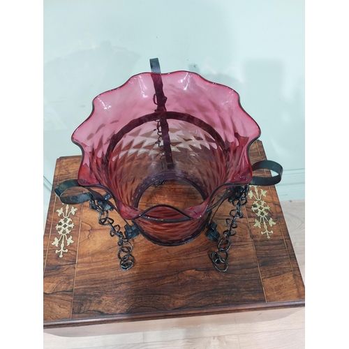 179 - Edwardian metal and ruby glass hanging shade. {55 cm H x 28 cm Dia.}.