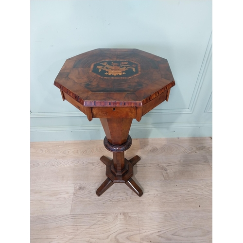 207 - Victorian burr walnut and satinwood inlaid sewing table. {73 cm H x 43 cm Dia.}.