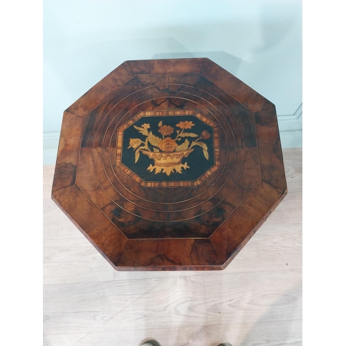 207 - Victorian burr walnut and satinwood inlaid sewing table. {73 cm H x 43 cm Dia.}.