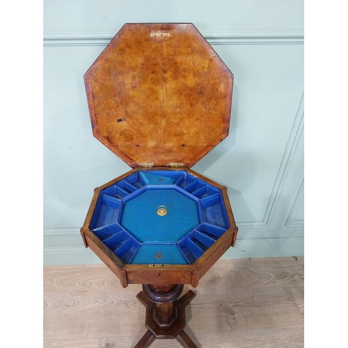 207 - Victorian burr walnut and satinwood inlaid sewing table. {73 cm H x 43 cm Dia.}.