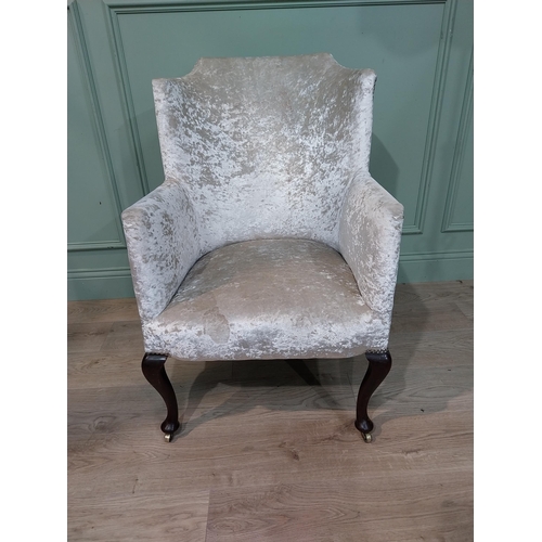 417 - 1950's armchair with crushed velvet upholstery. {90 cm H x 62 cm W x 70 cm D}.