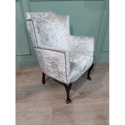 417 - 1950's armchair with crushed velvet upholstery. {90 cm H x 62 cm W x 70 cm D}.