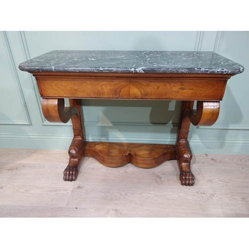 116 - William IV French walnut console table on lion's paw supports and marble top. {79 cm H x 100 cm W x ... 