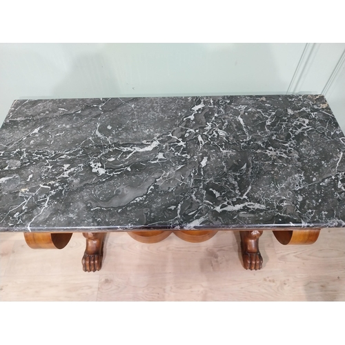 116 - William IV French walnut console table on lion's paw supports and marble top. {79 cm H x 100 cm W x ... 
