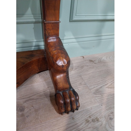 116 - William IV French walnut console table on lion's paw supports and marble top. {79 cm H x 100 cm W x ... 