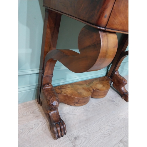 116 - William IV French walnut console table on lion's paw supports and marble top. {79 cm H x 100 cm W x ... 