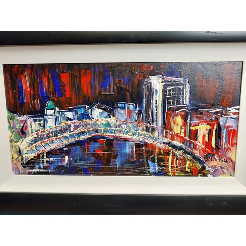 176 - Oil on board - Ha'penny Bridge by Adrian Margey. {55 cm H x 84 cm W}.