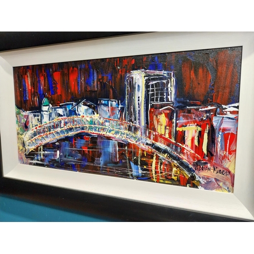 176 - Oil on board - Ha'penny Bridge by Adrian Margey. {55 cm H x 84 cm W}.