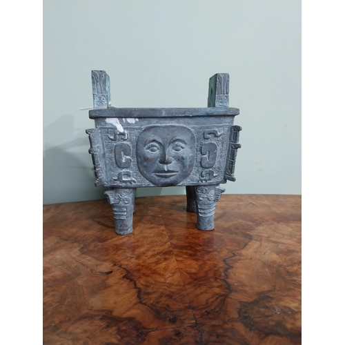 363 - Oriental bronze tazza. {18 cm H x 16 cm W x  12 cm D}.