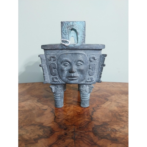 363 - Oriental bronze tazza. {18 cm H x 16 cm W x  12 cm D}.