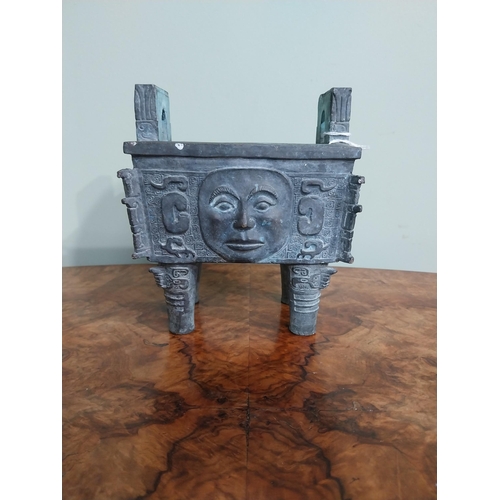 363 - Oriental bronze tazza. {18 cm H x 16 cm W x  12 cm D}.