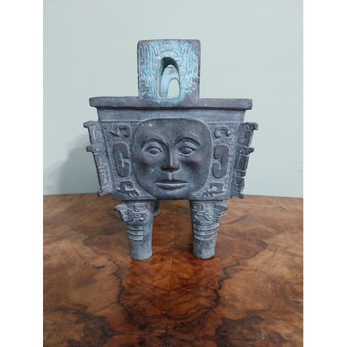 363 - Oriental bronze tazza. {18 cm H x 16 cm W x  12 cm D}.