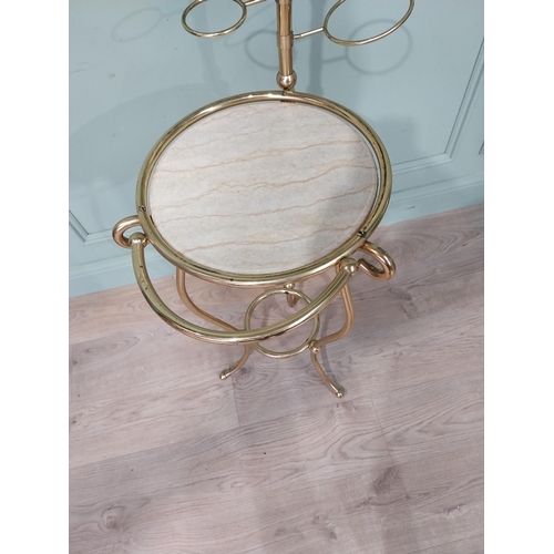 34 - Rare early 20th C. brass Gentleman's washstand with mirrored back and inset marble top with towel ra... 