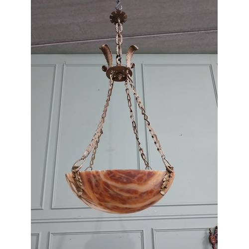 94 - 19th C. French gilded brass and alabaster hanging lamp shade. {90 cm H x 40 cm Dia.}.