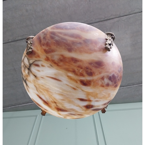94 - 19th C. French gilded brass and alabaster hanging lamp shade. {90 cm H x 40 cm Dia.}.