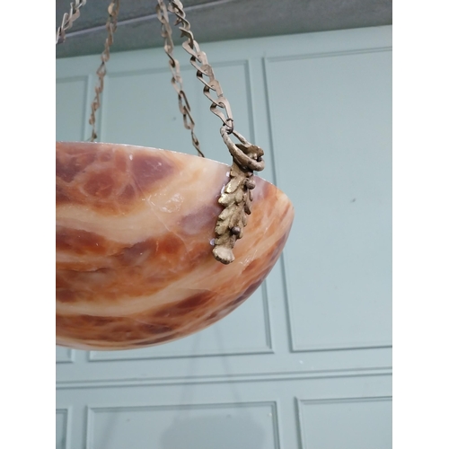 94 - 19th C. French gilded brass and alabaster hanging lamp shade. {90 cm H x 40 cm Dia.}.