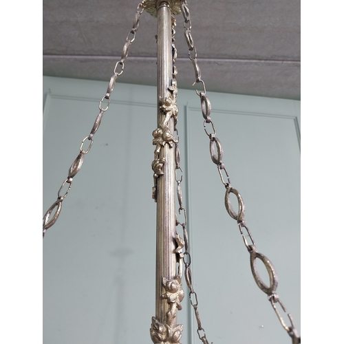 27 - 19th C. French gilded brass six branch chandelier with frosted glass shades. {84 cm H x 65 cm W}.