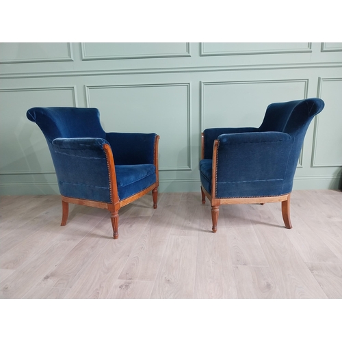 39 - Pair of 19th C. French satinwood and velvet upholstered chairs {86 cm H x 78 cm W x 72 cm D}.