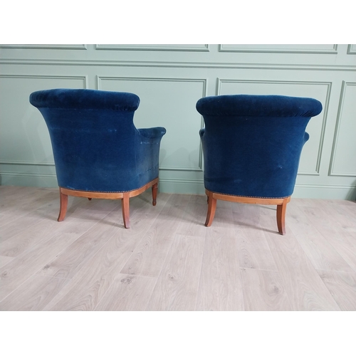 39 - Pair of 19th C. French satinwood and velvet upholstered chairs {86 cm H x 78 cm W x 72 cm D}.