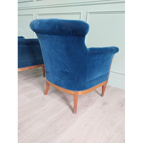 39 - Pair of 19th C. French satinwood and velvet upholstered chairs {86 cm H x 78 cm W x 72 cm D}.