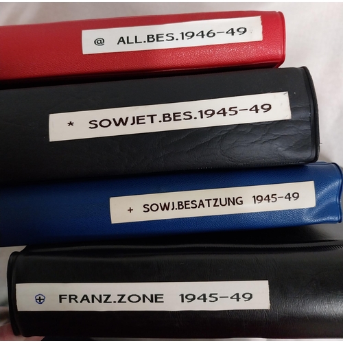 573 - Four albums of post WWII. German stamps, 1st Day Covers and Souvenir sheets. Two albums - Allied Occ... 